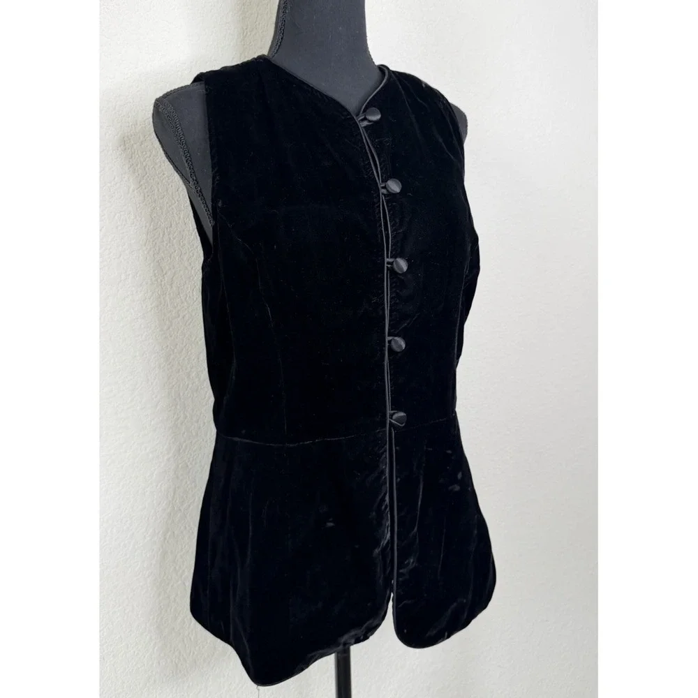 Harris Wallace Velvet Vest Sleeveless Black Button Front Sz‎ S Whimsigoth Vtg